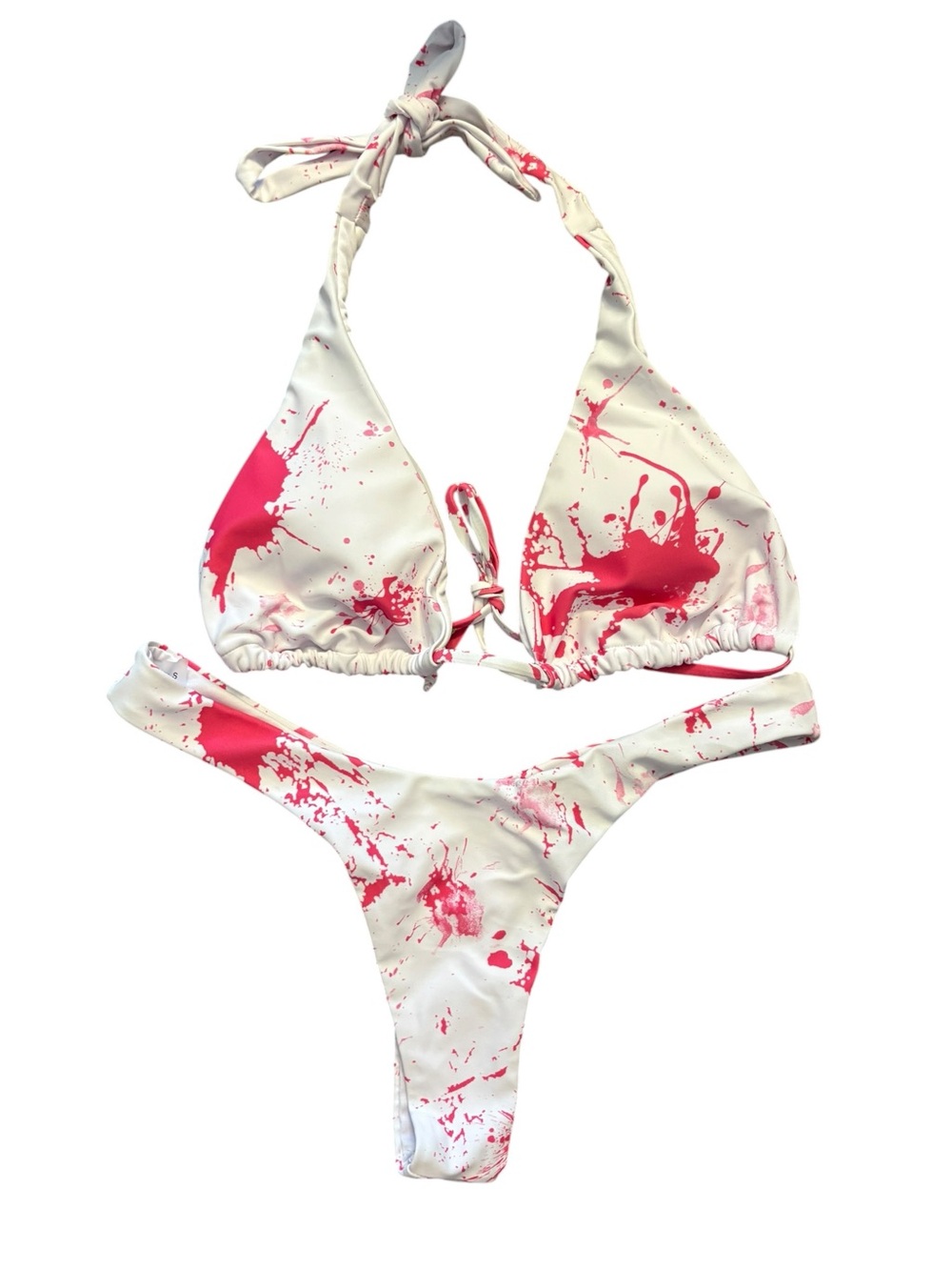 Cupshe White Bikini with Hot Pink Splash Print w/ two Rone Pink Skirt